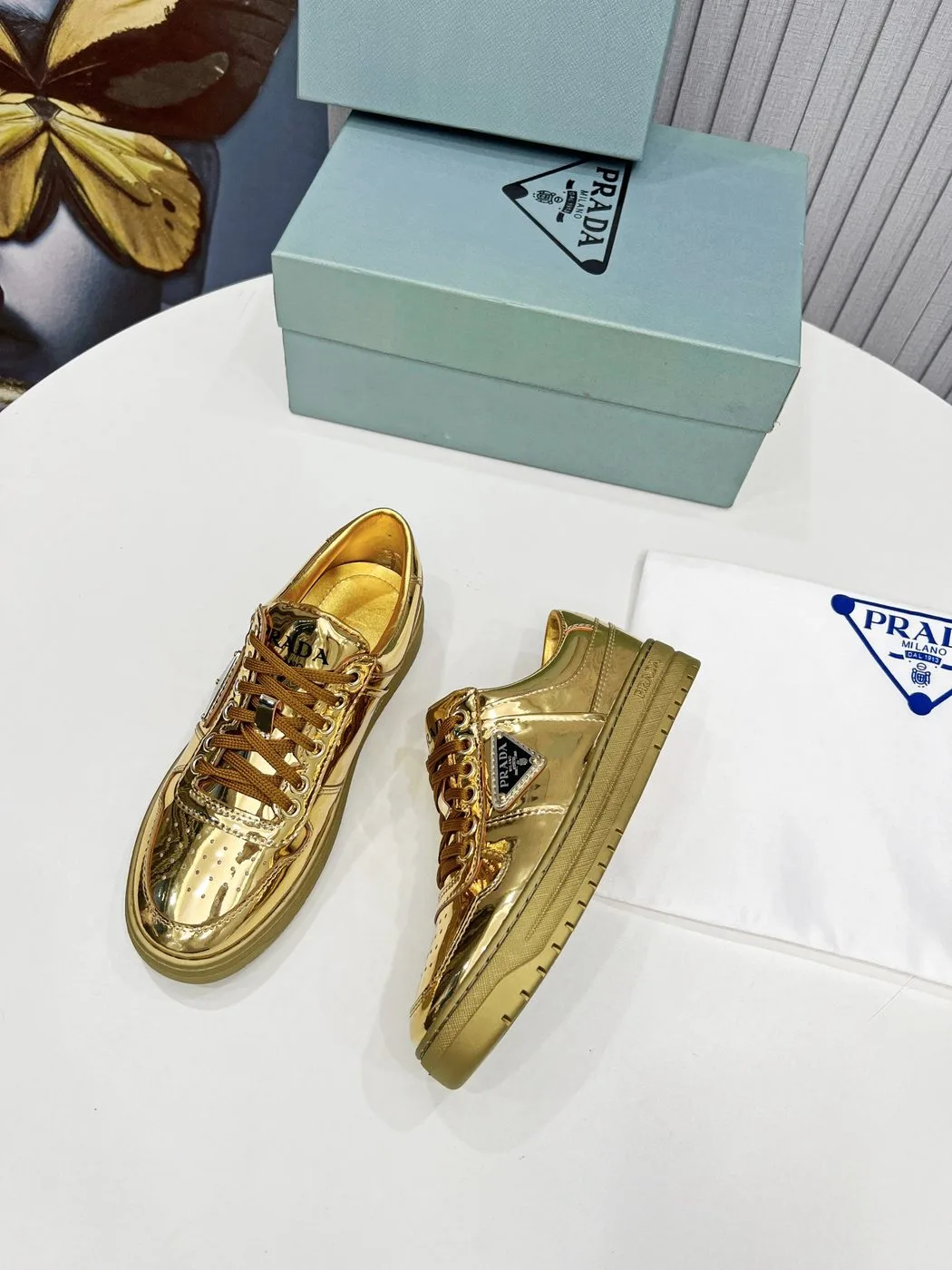 Prada Downtown Metallic Sneakers Gold Tone / 1E792M_3AU1_F0522_F_030 - Image 5