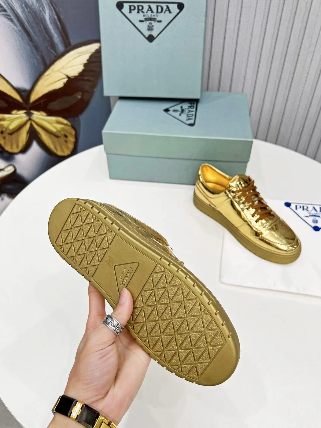 Prada Downtown Metallic Sneakers Gold Tone / 1E792M_3AU1_F0522_F_030 - Image 4
