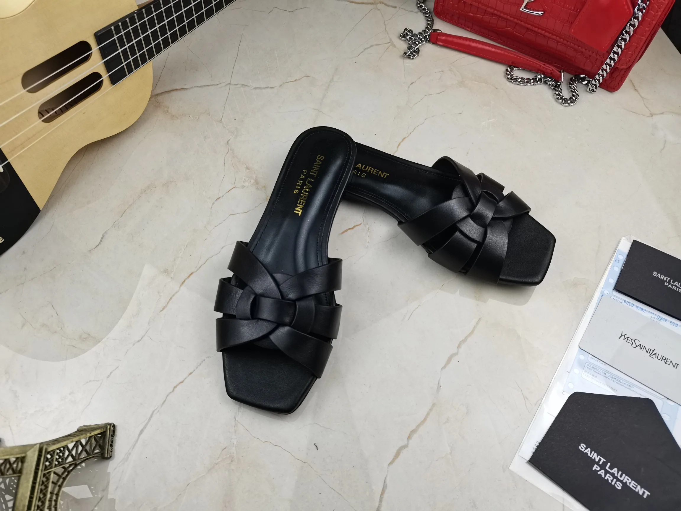 Saint Laurent Tribute Flat Mules Black YSL - Image 8