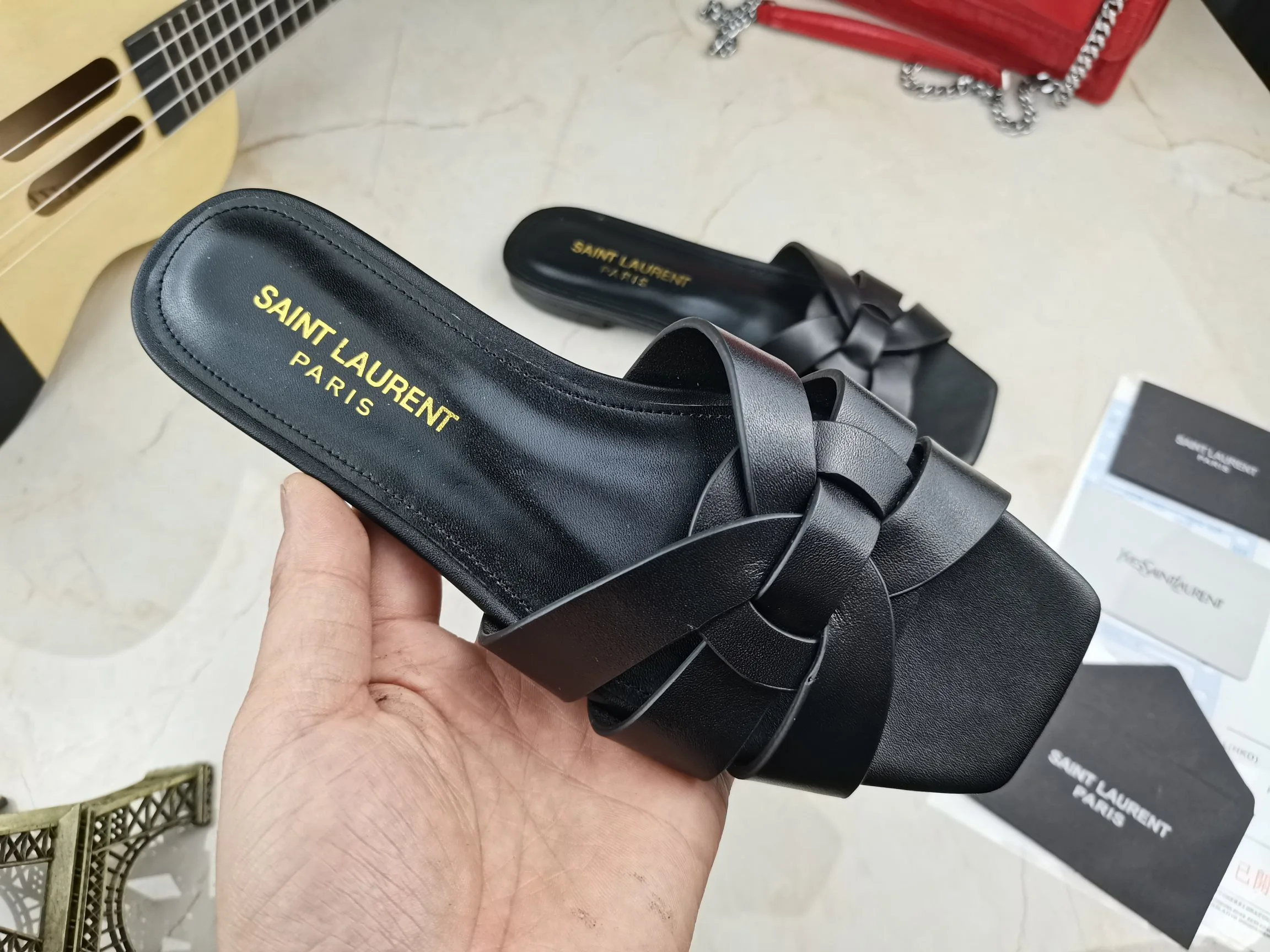 Saint Laurent Tribute Flat Mules Black YSL - Image 7