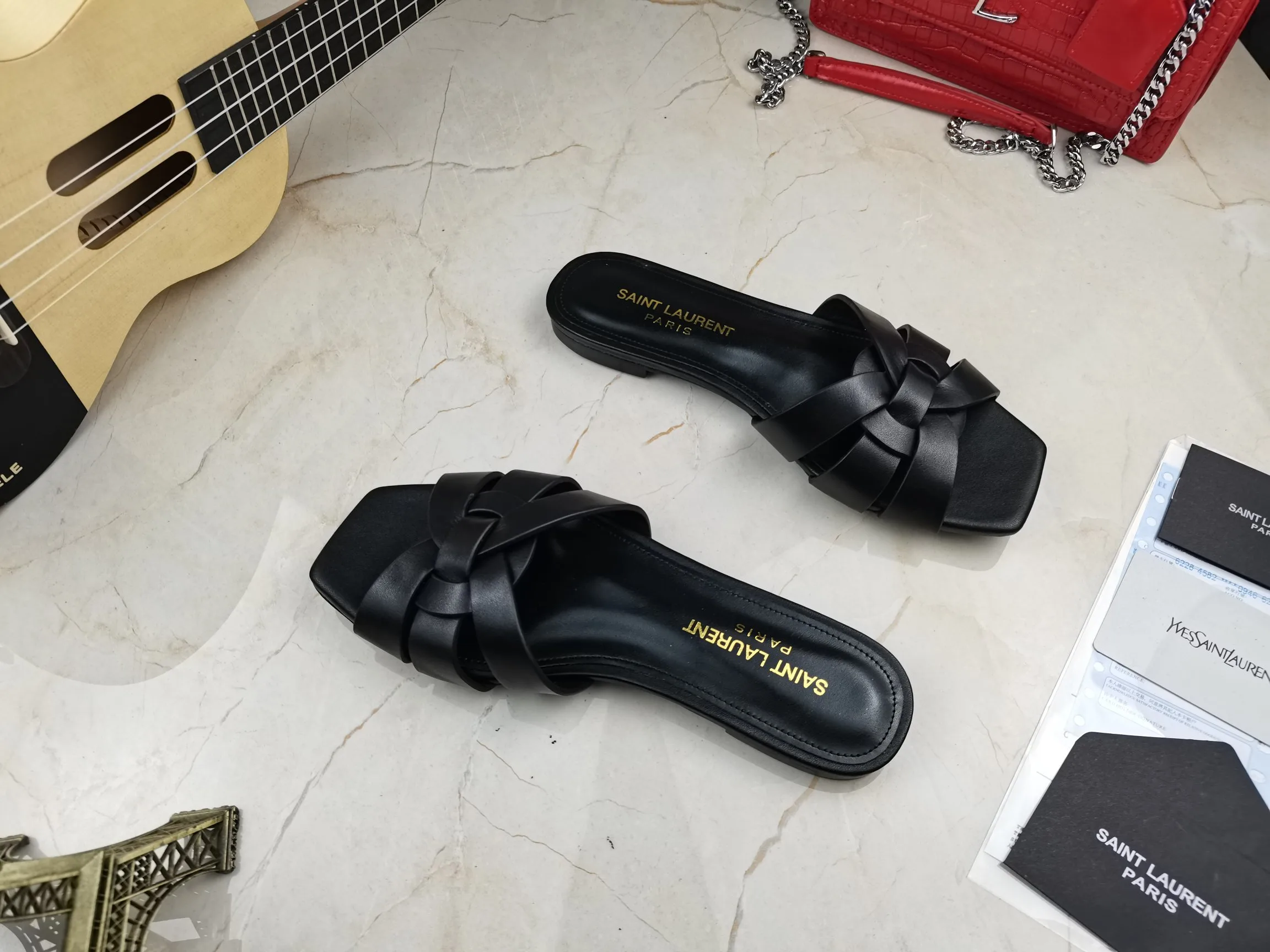 Saint Laurent Tribute Flat Mules Black YSL - Image 6