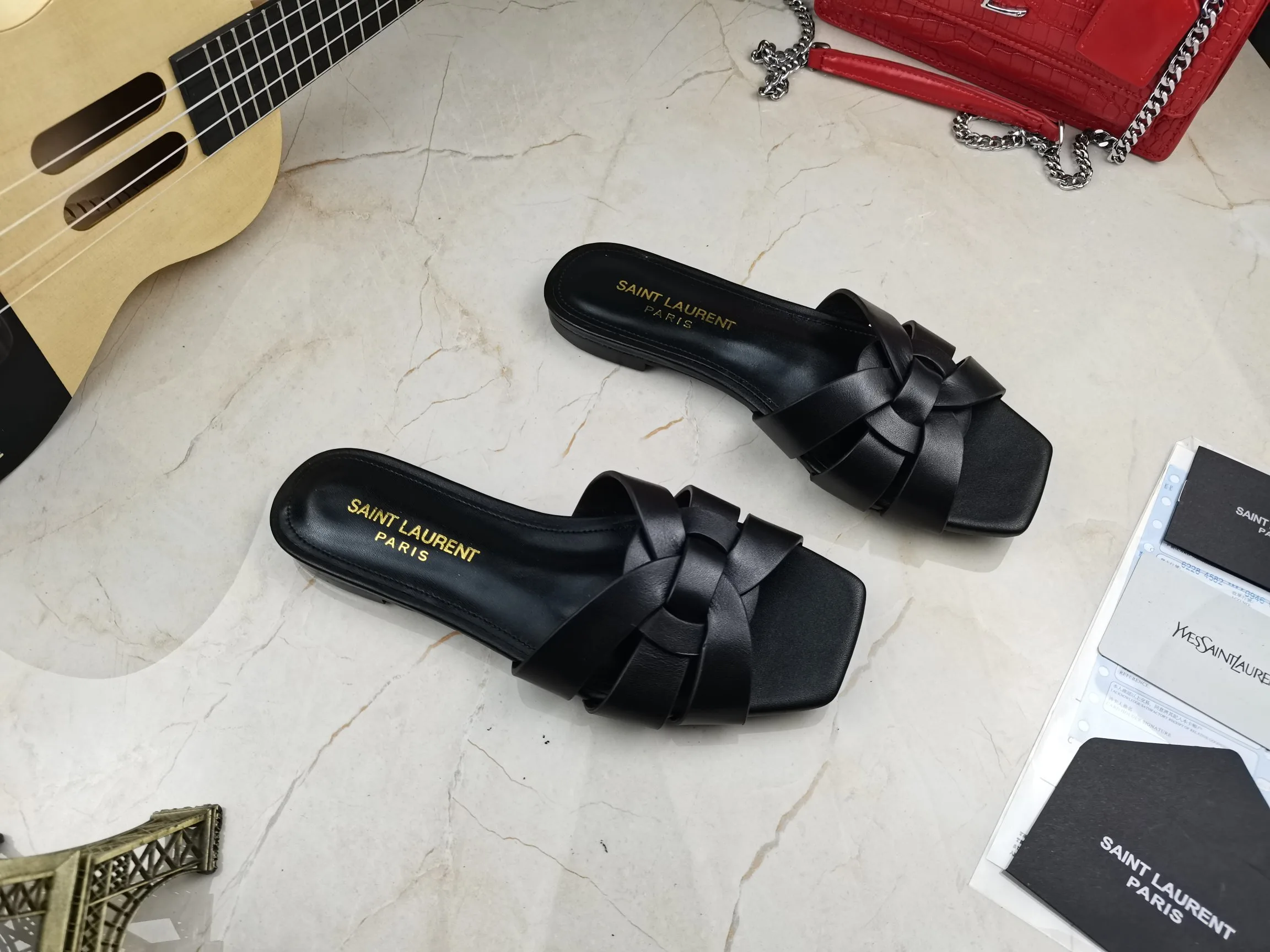 Saint Laurent Tribute Flat Mules Black YSL - Image 3