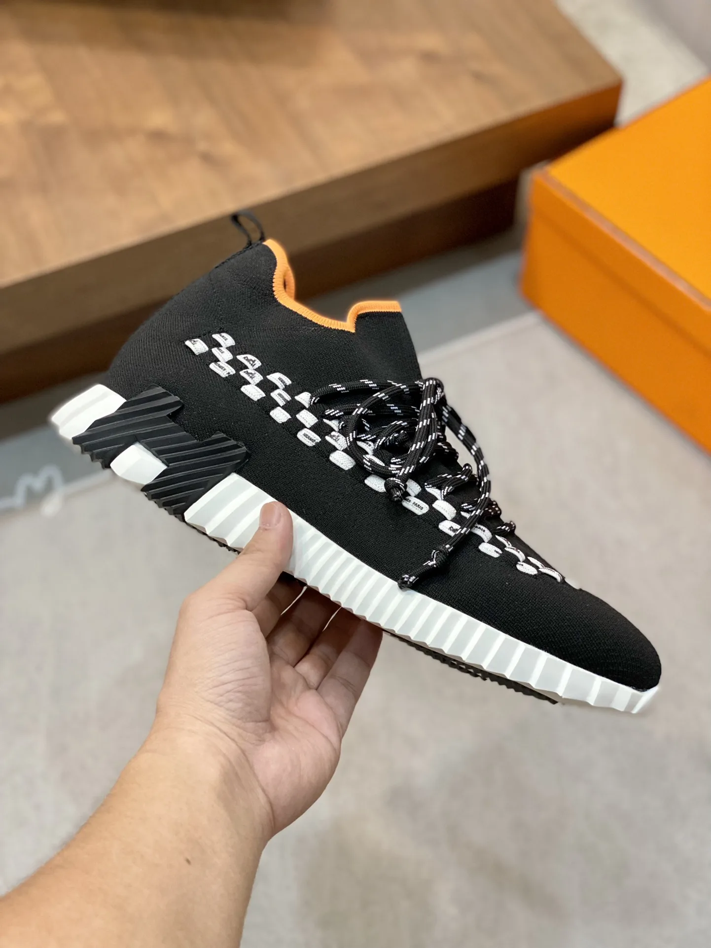 Hermes Sneakers Flex Black And Orange - Image 7
