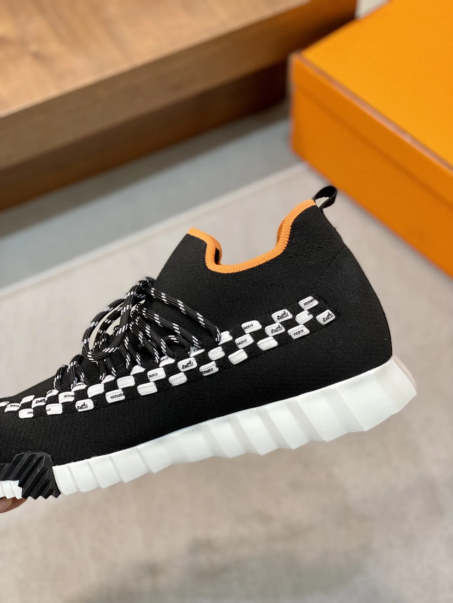 Hermes Sneakers Flex Black And Orange - Image 9