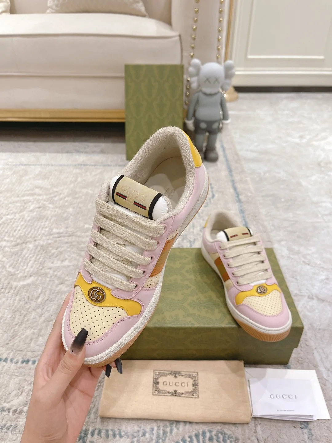 Gucci Lovelight Screener Sneaker Pale Pink GG Shoes - Image 5