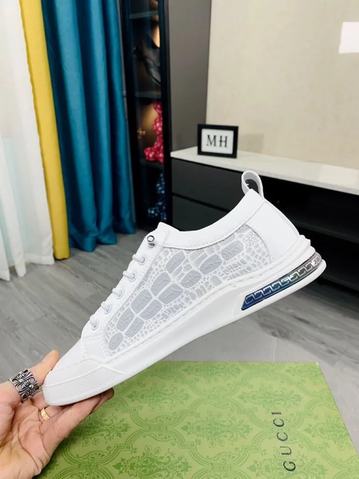 Alternative view of Gucci Mens Crocodile Embossing Sneakers White