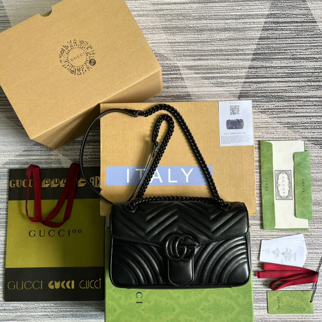 Alternative view of Gucci Marmont Small Matelasse Shoulder Bag / Black Matelasse Chevron Black Hardware