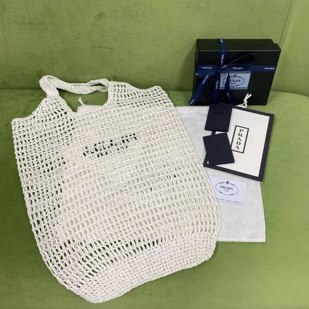 Prada Raffia Tote Bag White - Image 2