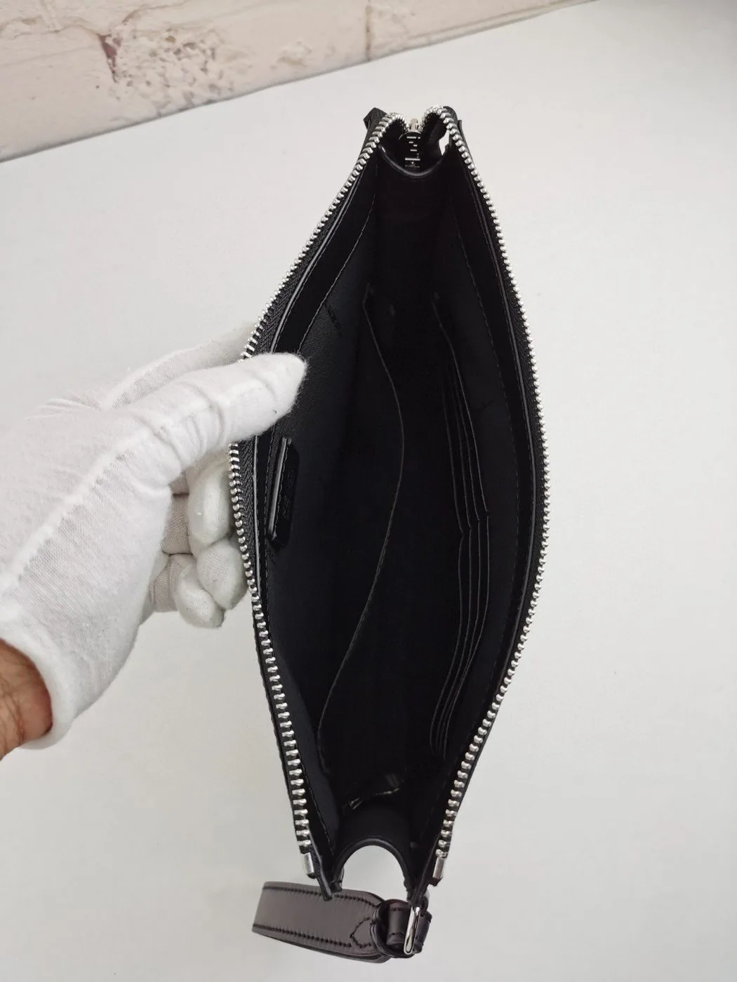 Fendi Flat Pouch Black Fabric Pouch Grey Stripes / FF - Image 3