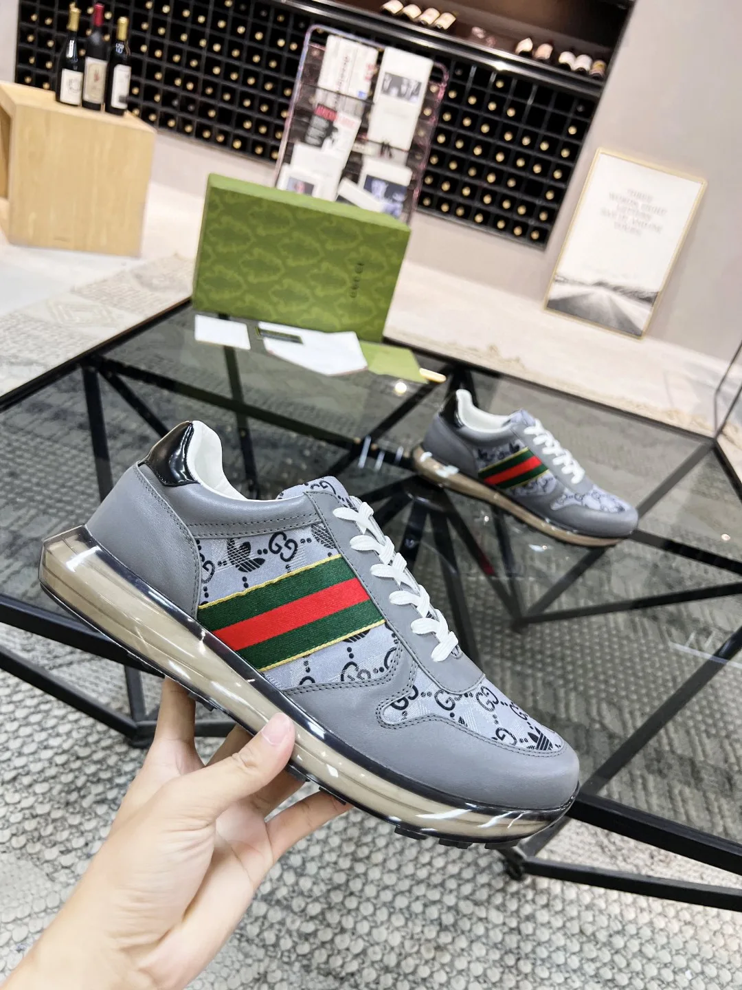 Alternative view of Gucci x Adidas Men’s GG Sneakers With Web Gray