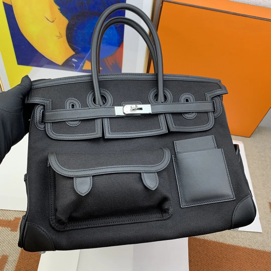 Hermes Birkin Cargo 35 Top Handle Bag / Black Silver Hardware - Image 3