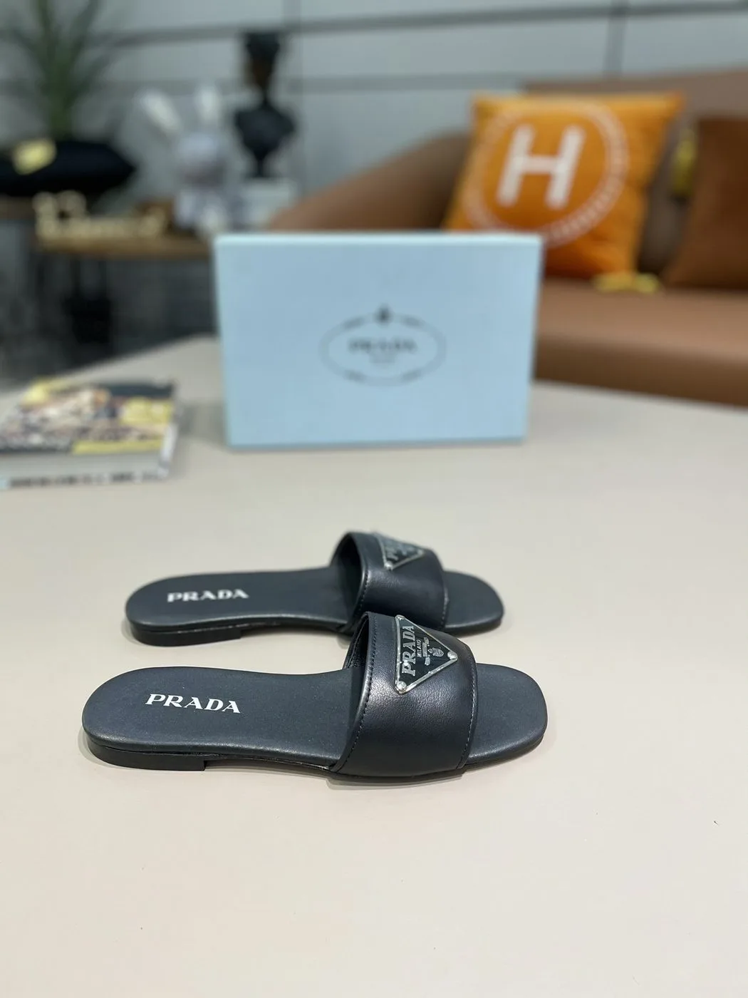 Prada Saffiano Slides Black / - Image 5