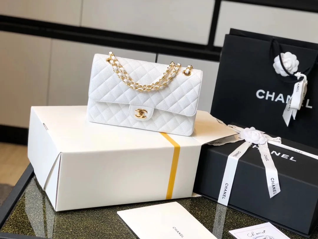 Alternative view of Chanel Classic Double Flap Bag Medium Crossbody / White Golden Hardware