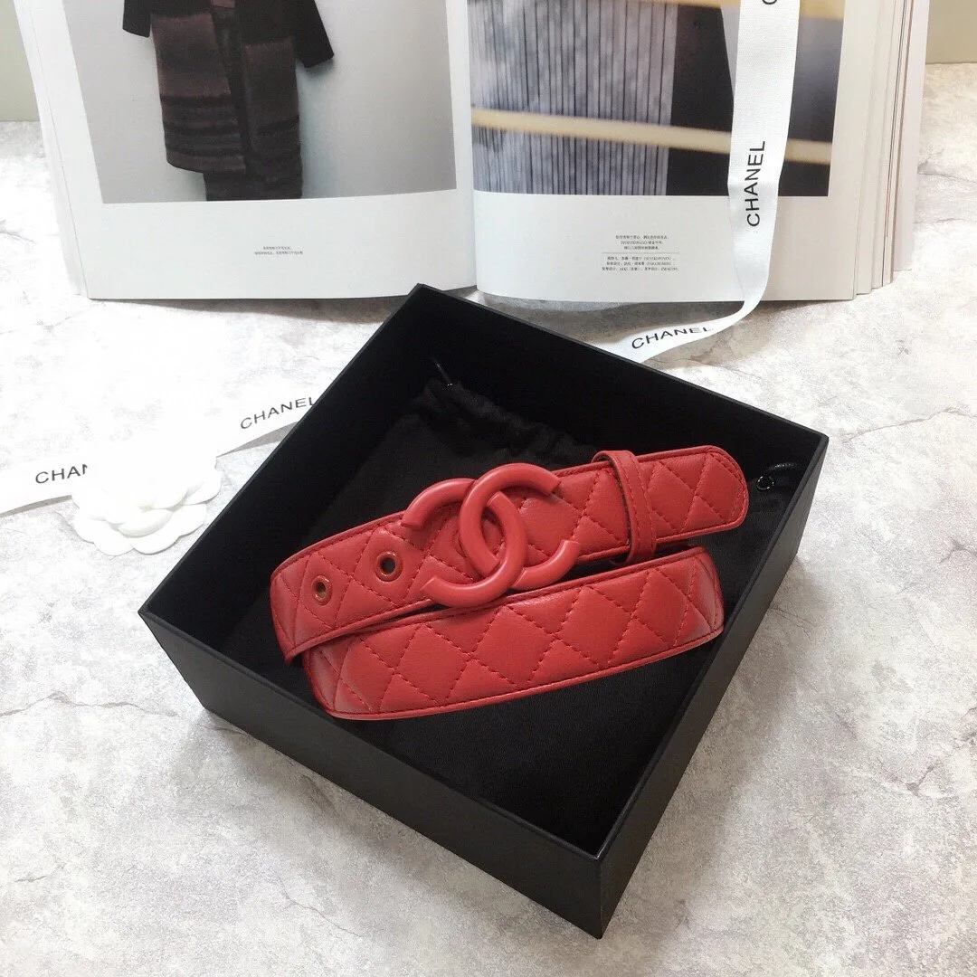 Alternative view of Chanel Quilted Belt with Double C Buckle in Red with Red Hardware