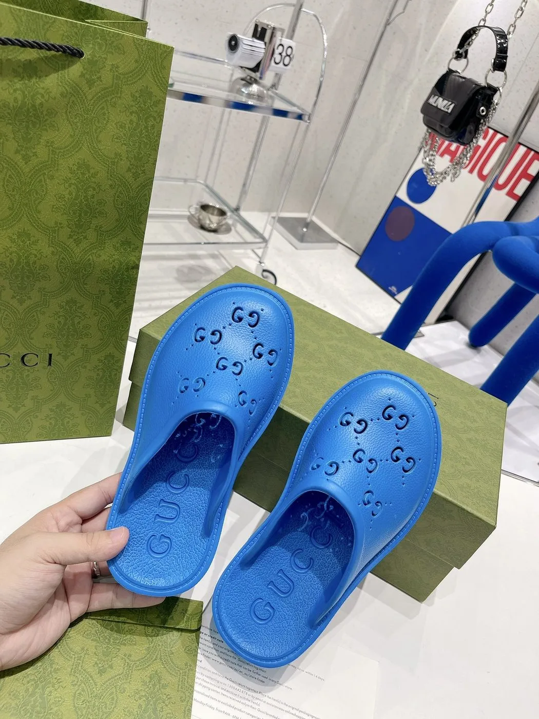 Gucci Women’s Platform Perforated G Sandal Light Blue - Image 4