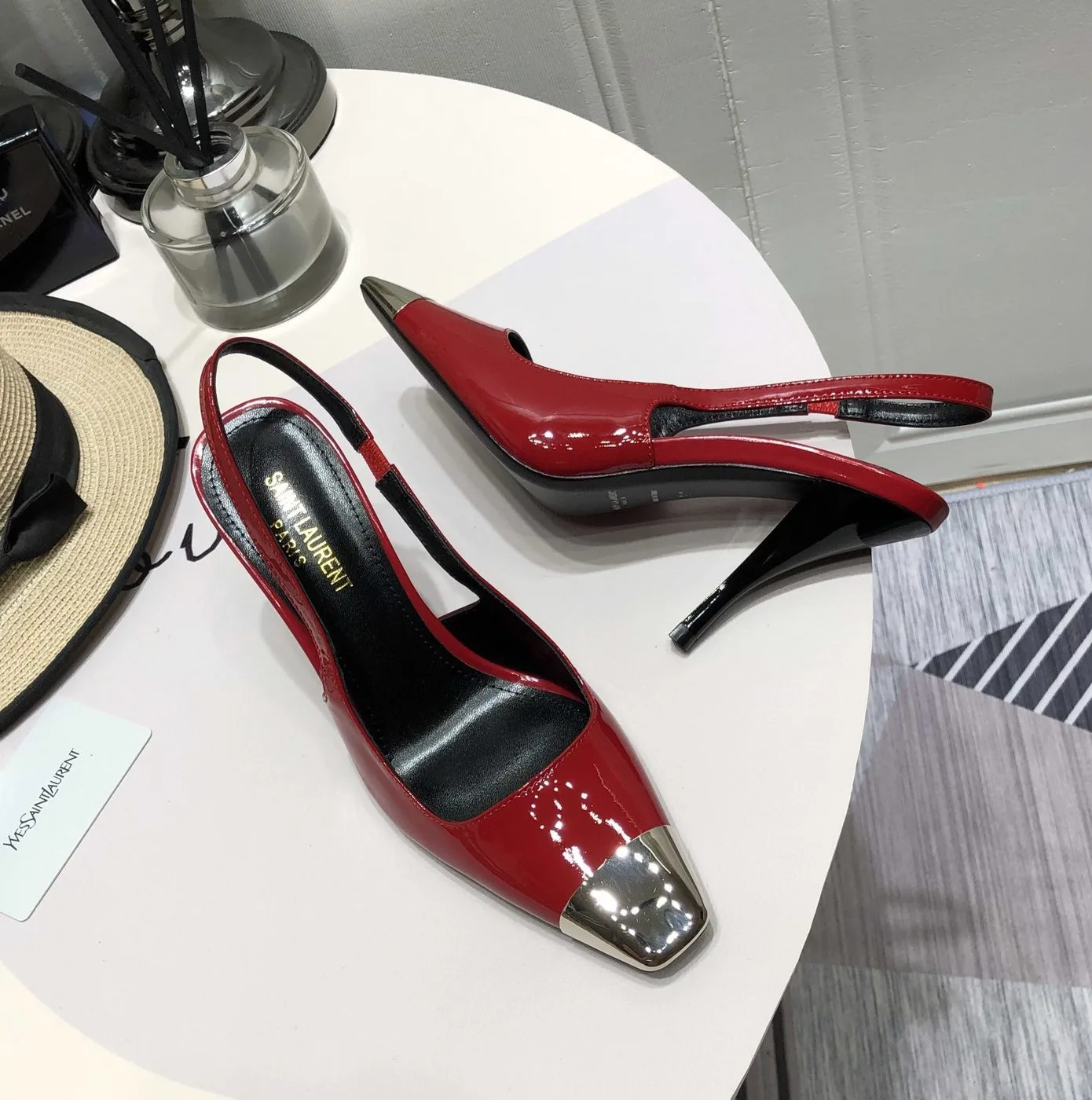 Saint Laurent Blade Slingback Pumps Red YSL - Image 4