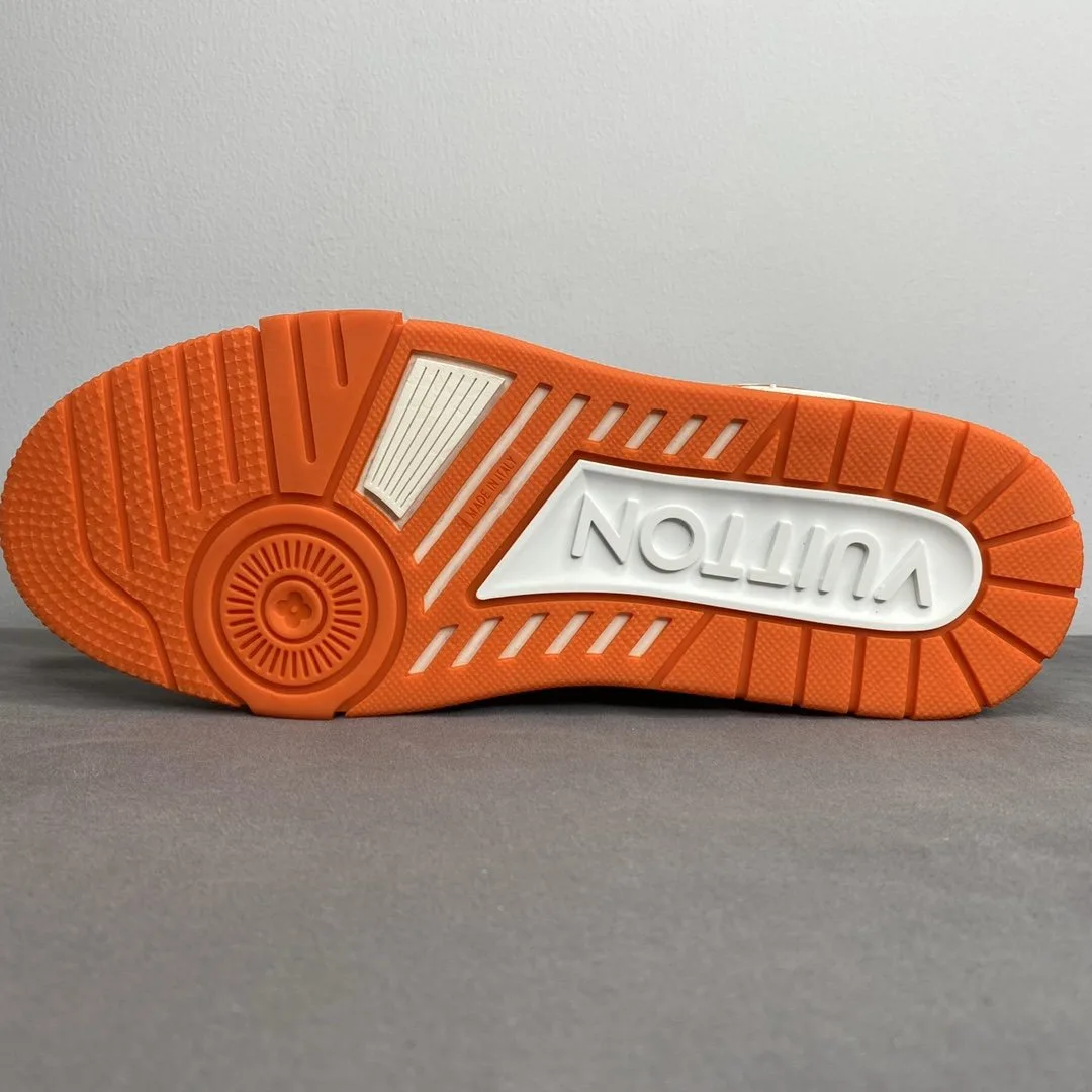 Louis Vuitton Trainer Sneaker Mix Of Materials White/Orange Virgil Abloh LV 1A9VN0 - Image 4