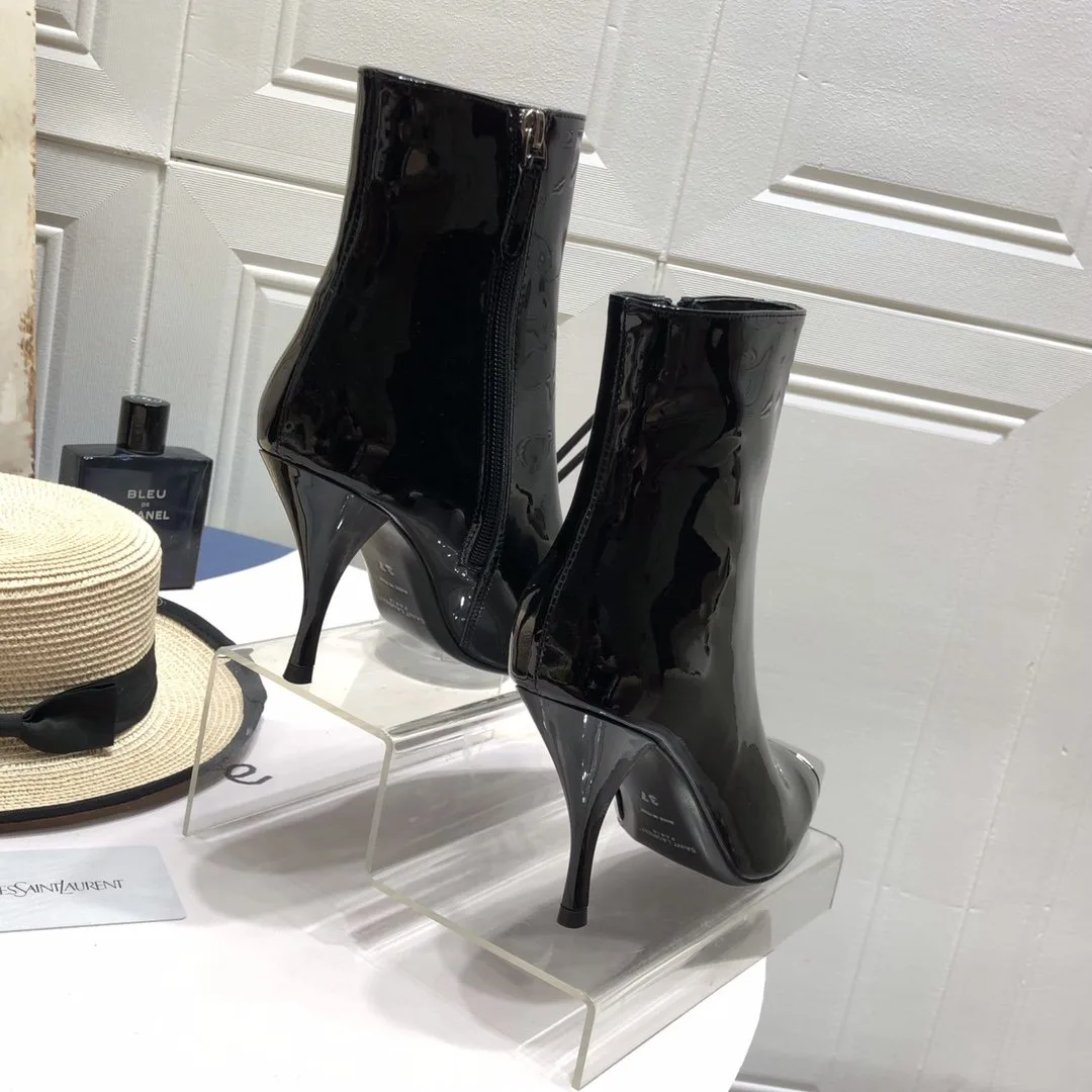 Alternative view of Saint Laurent Marita Square Toe Stiletto Ankle Boots Black YSL