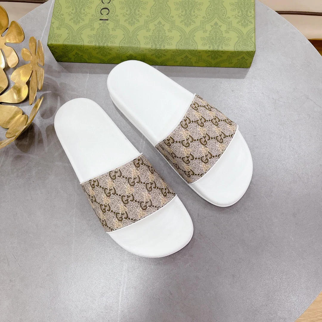 Gucci Women’s GG Slide Sandal With Bees White And Brown - Image 5