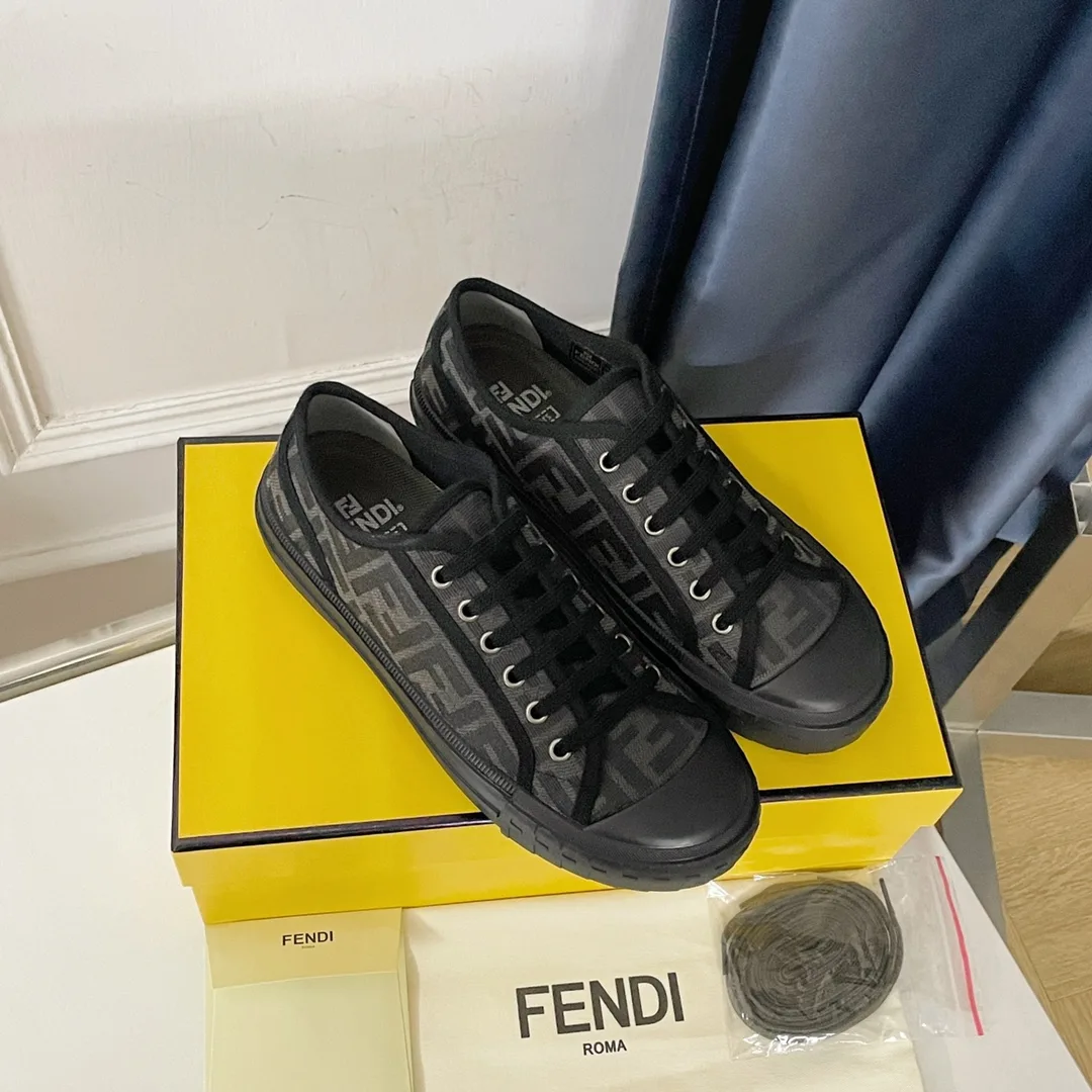 Fendi Domino Black FF Fabric Low-Tops