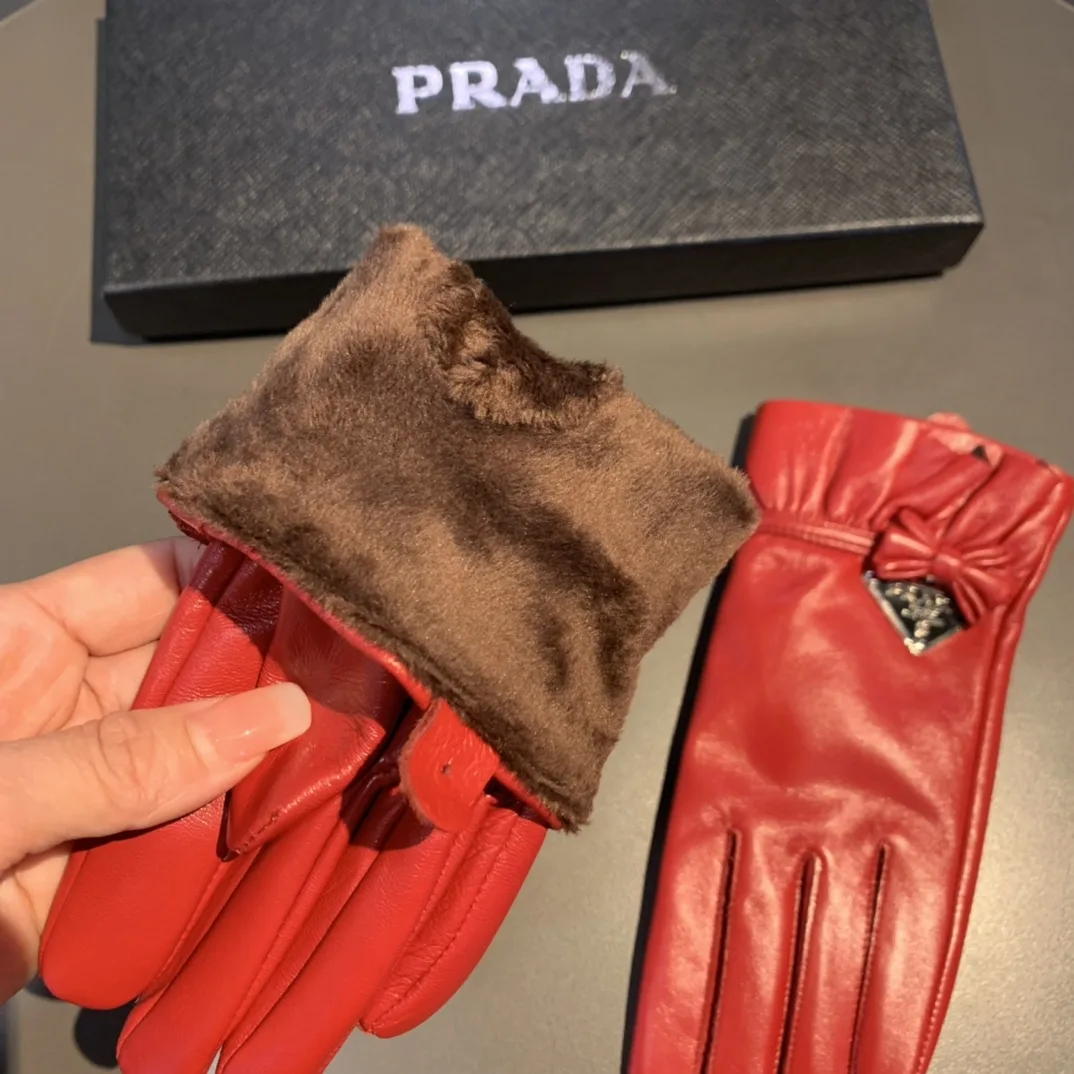 Prada Nappa Gloves In Red - Image 3