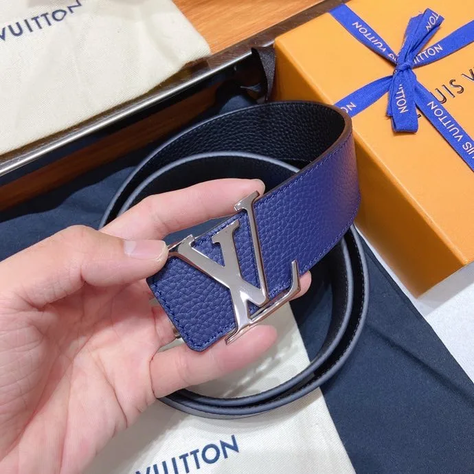 Alternative view of Louis Vuitton Silver Tone Buckle LV Iconic Belt Dark Blue