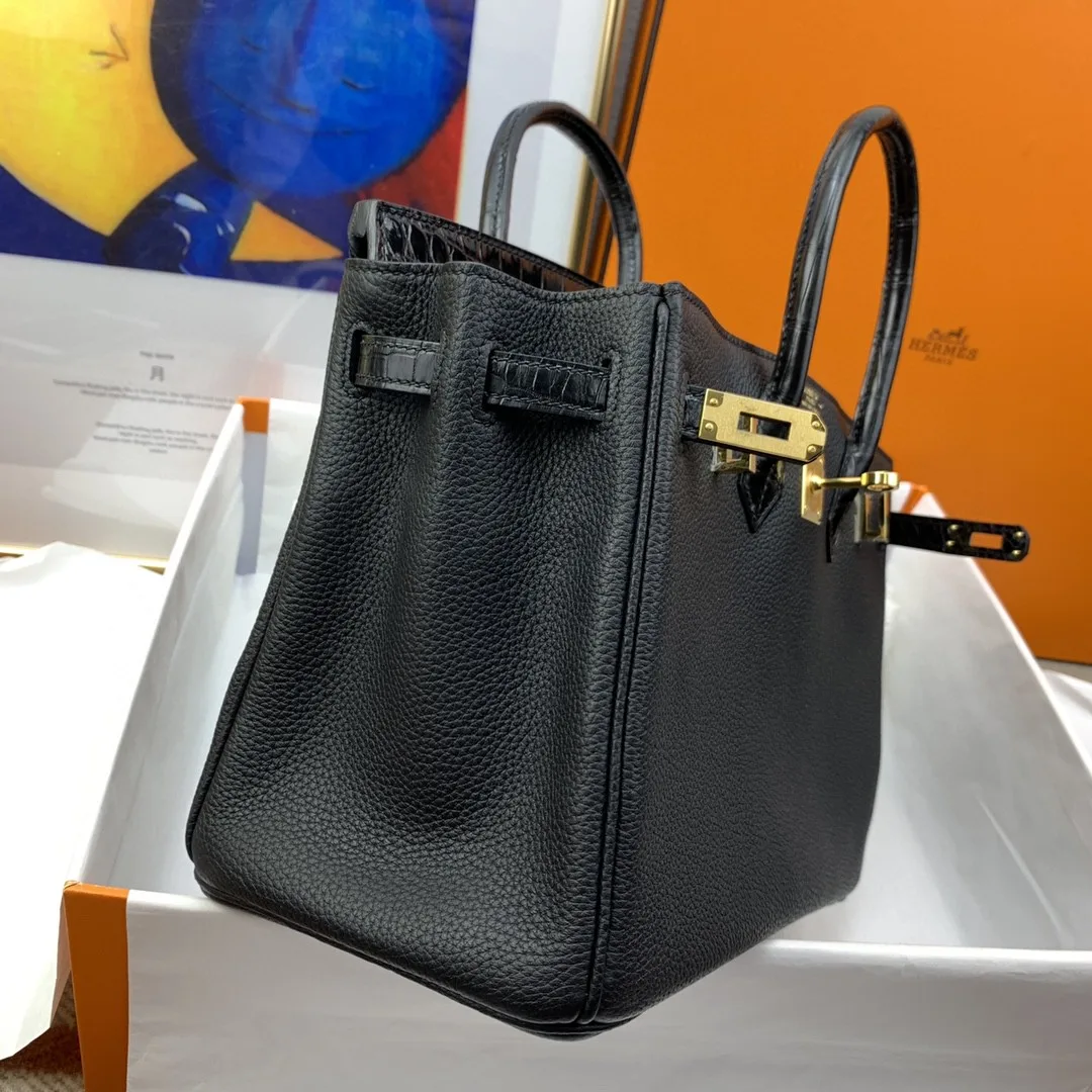 Hermes Birkin Top Handle Bag / Nata Togo Leather Black Gold Hardware - Image 3