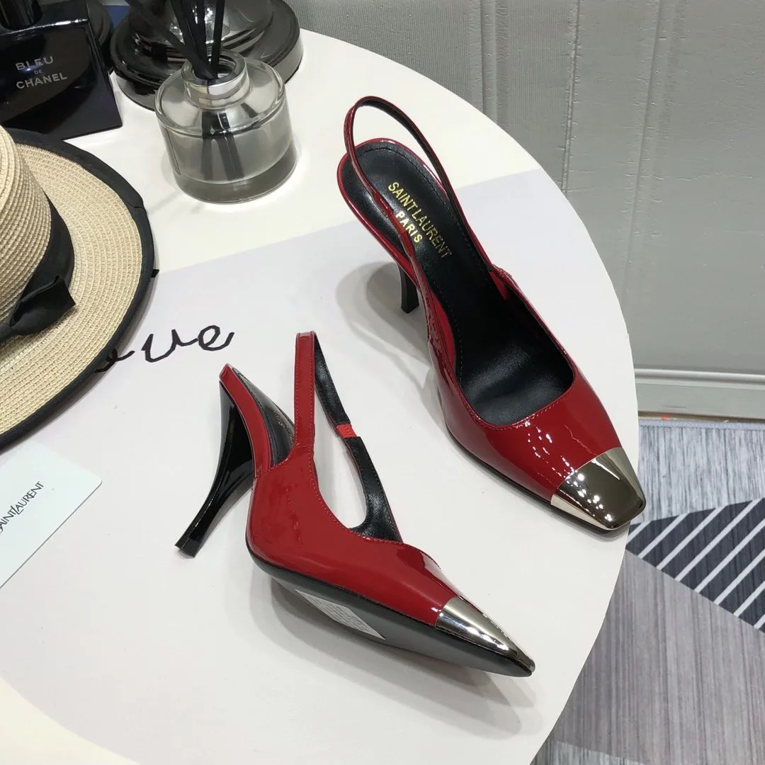 Saint Laurent Blade Slingback Pumps Red YSL - Image 5
