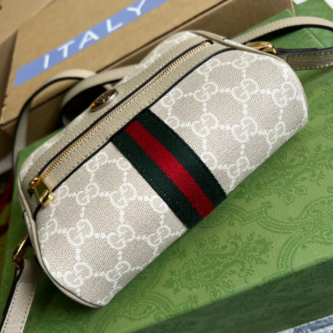 Gucci Ophidia Mini GG Bag Beige And Ebony GG Supreme Canvas, With Beige / - Image 7