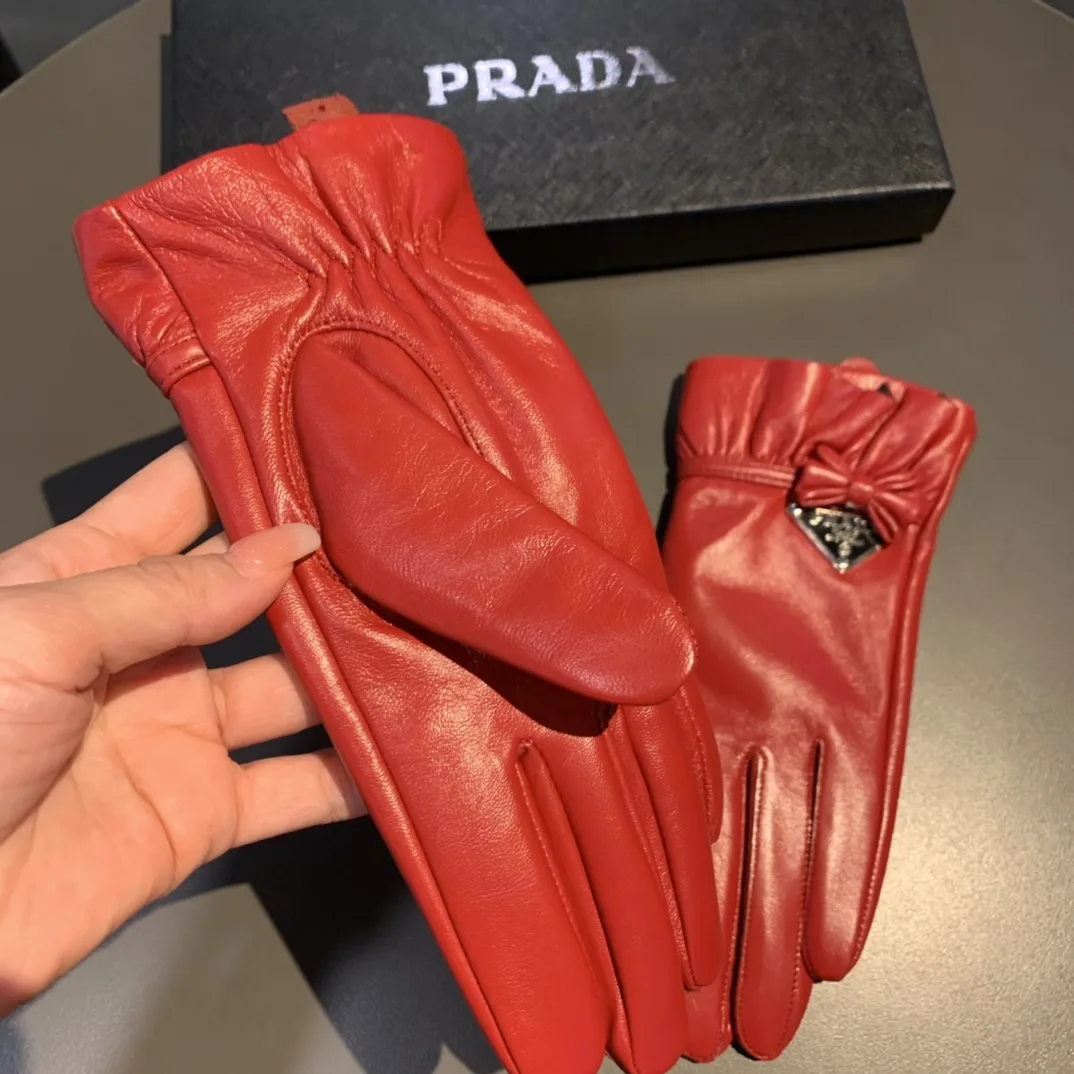 Prada Nappa Gloves In Red - Image 4