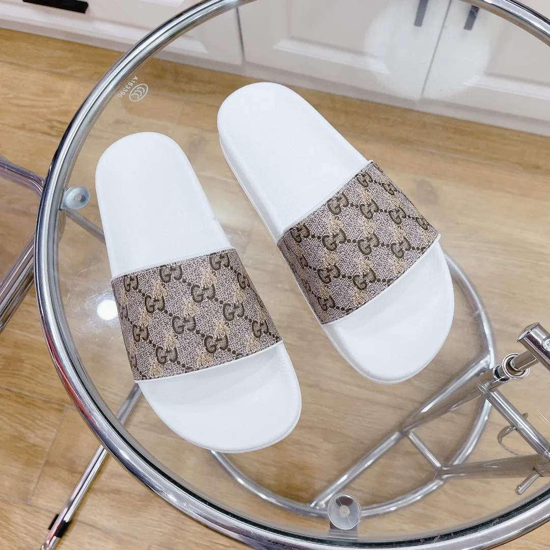 Gucci Women’s GG Slide Sandal With Bees White And Brown - Image 4