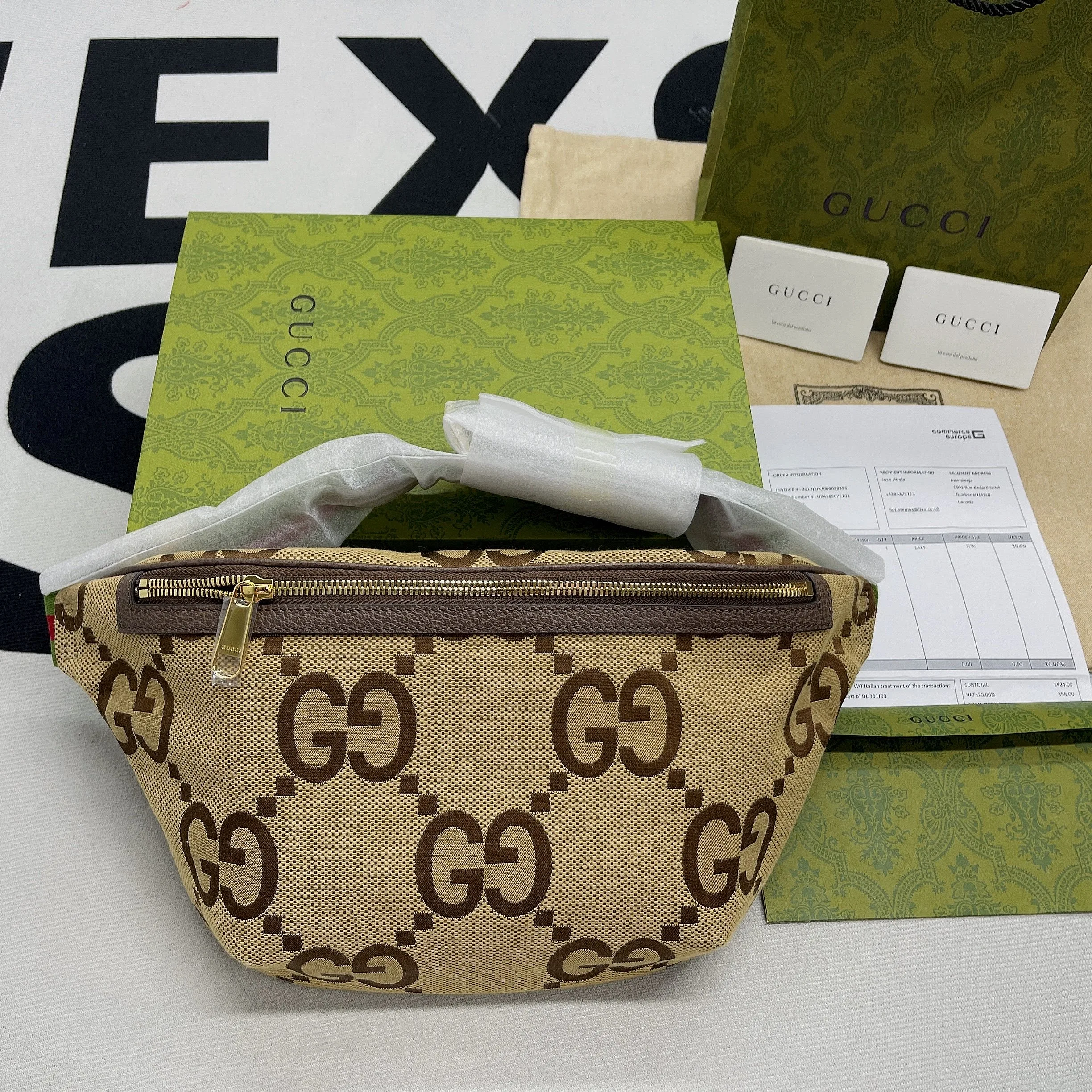 Gucci Jumbo GG Belt Bag / Camel/ Ebony Jumbo GG Canvas - Image 11