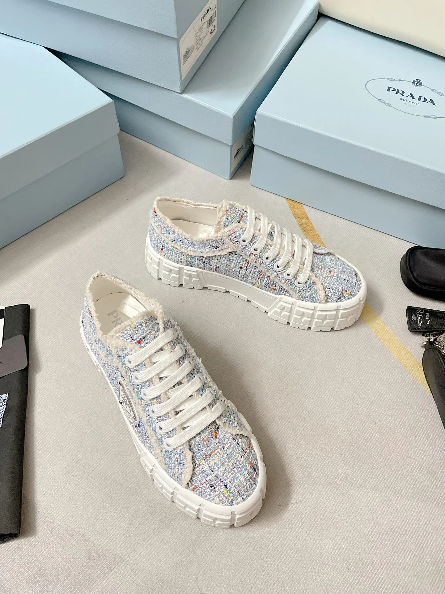 Alternative view of Prada Double Wheel Gabardine Sneakers Light Blue / PRD