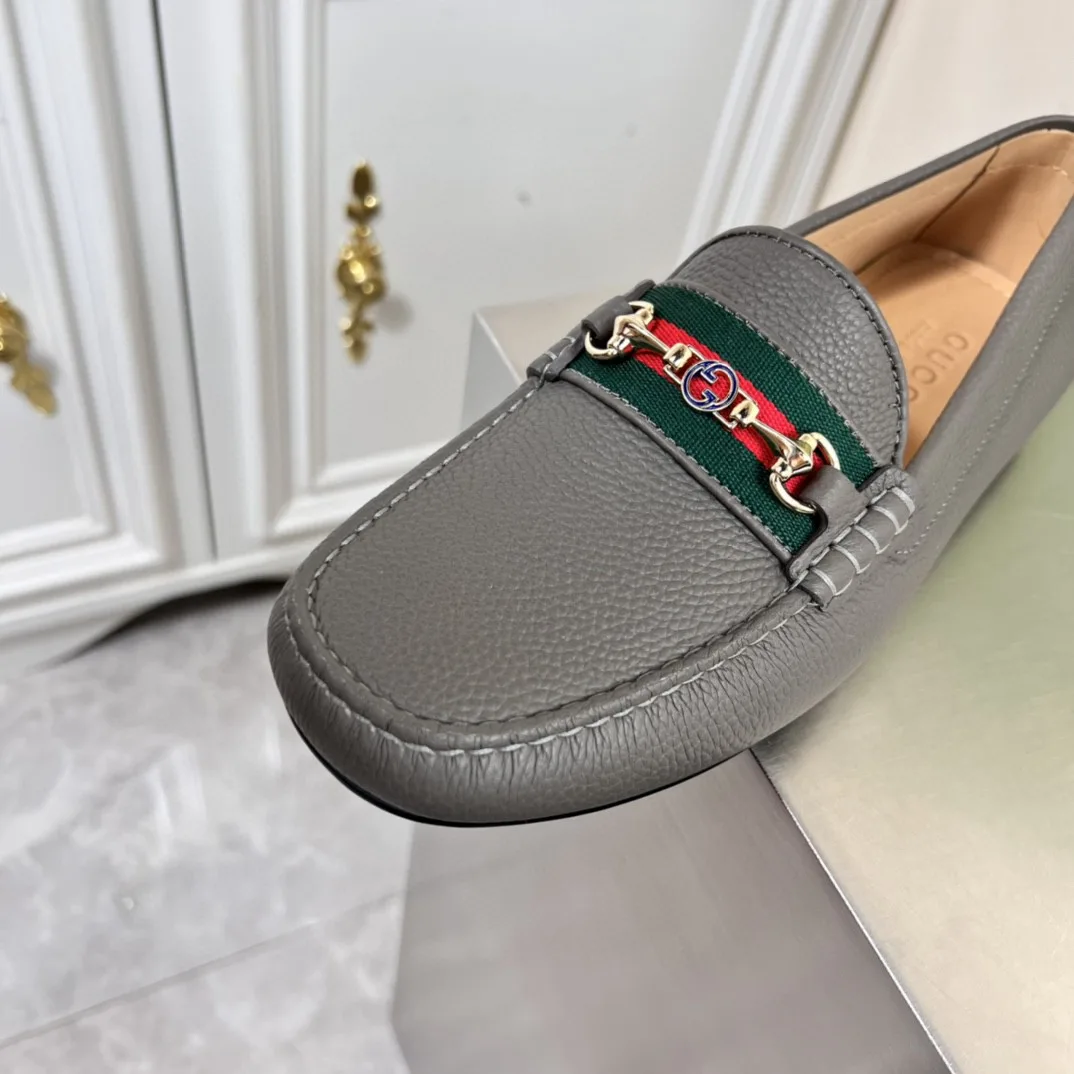 Gucci Men’s Loafers With Web Details Dark Gray - Image 5