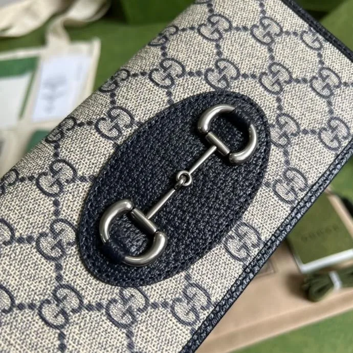 Gucci Horsebit 1955 Wallet With Chain Beige And Blue / - Image 3