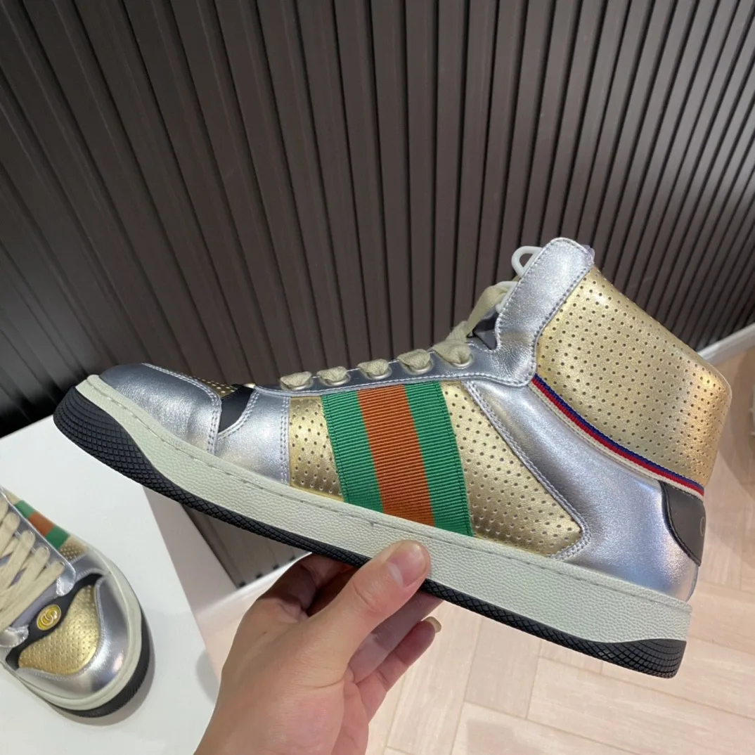 Alternative view of Gucci Men’s Screener High-top Sneakers Silver Gold