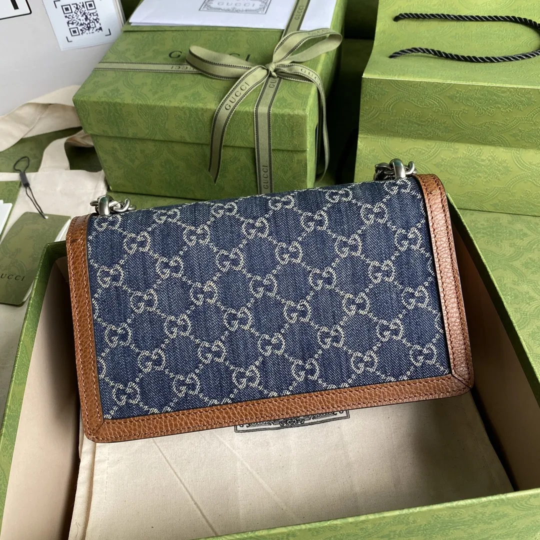Gucci Dionysus Small Shoulder Bag / Dark Blue/ Ivory Eco Washed Organic GG Jacquard Denim Antique Silver Hardware - Image 5