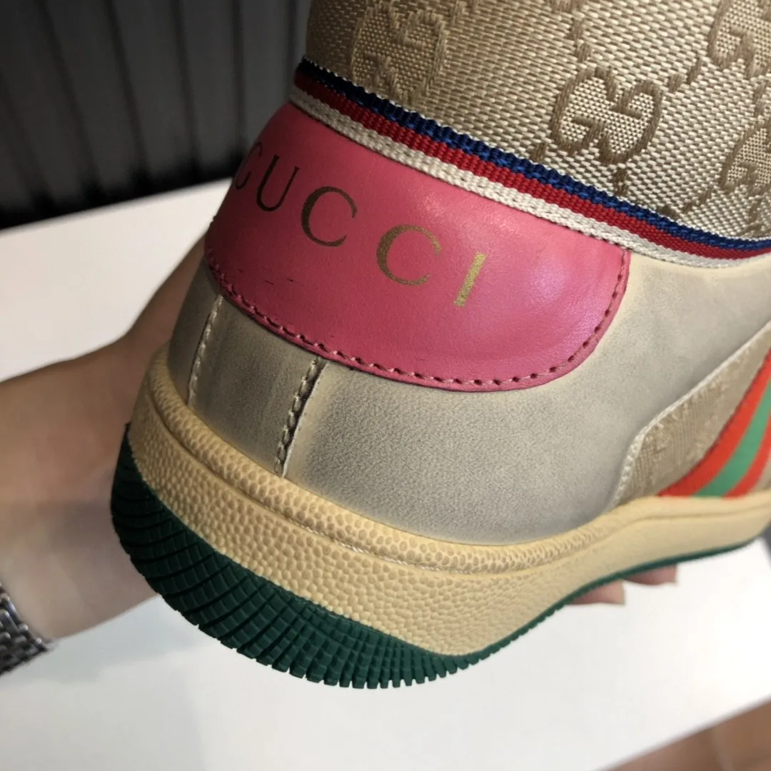 Gucci Men’s Screener GG Distressed High Top Off-White Pink - Image 3
