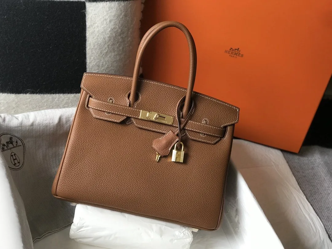 Hermes Birkin Top Handle Bag / Brown Togo Gold Hardware Bag - Image 9