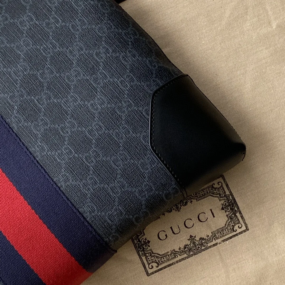 Gucci Black Messenger Black/Grey GG Supreme Canvas Blue And Red Web / - Image 9