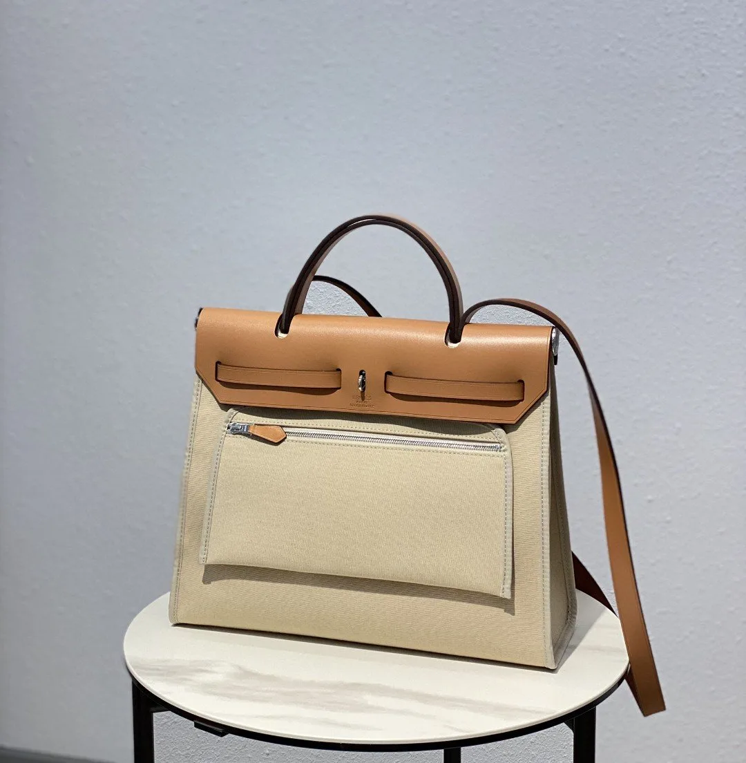 Hermes Herbag Zip Bag Cream, Silver Toned Hardware Bag - Image 3