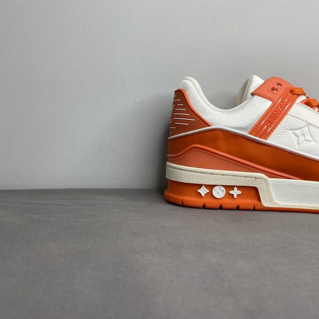 Louis Vuitton Trainer Sneaker Mix Of Materials White/Orange Virgil Abloh LV 1A9VN0 - Image 3