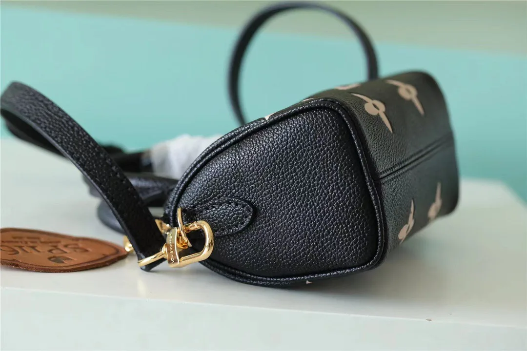 Louis Vuitton Nano Speedy Top Handle Bag / Black/ Beige Monogram Empreinte Gold Hardware - Image 4