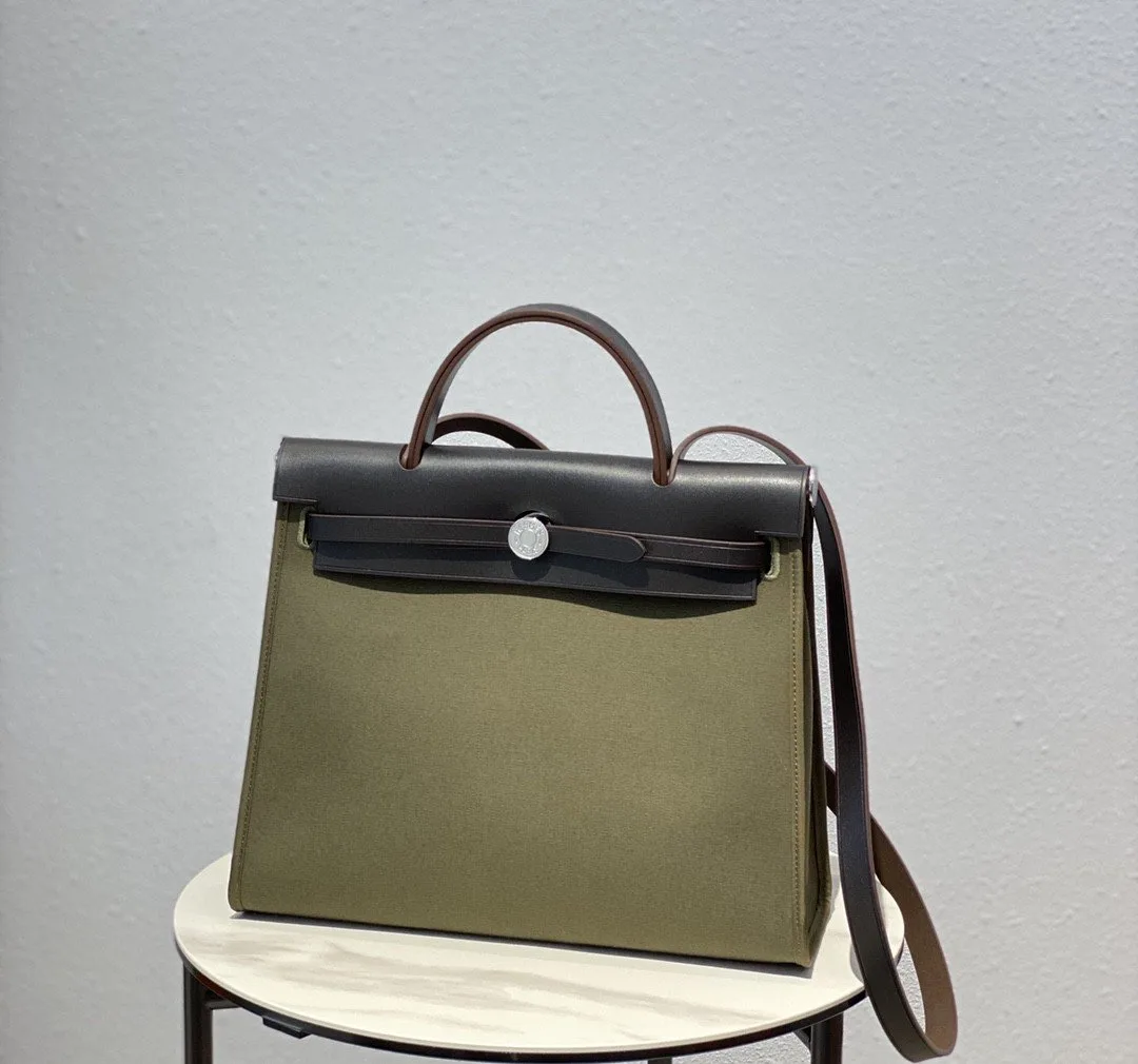 Alternative view of Hermes Herbag Zip Bag Dark Green Moss, Silver Toned Hardware Bag