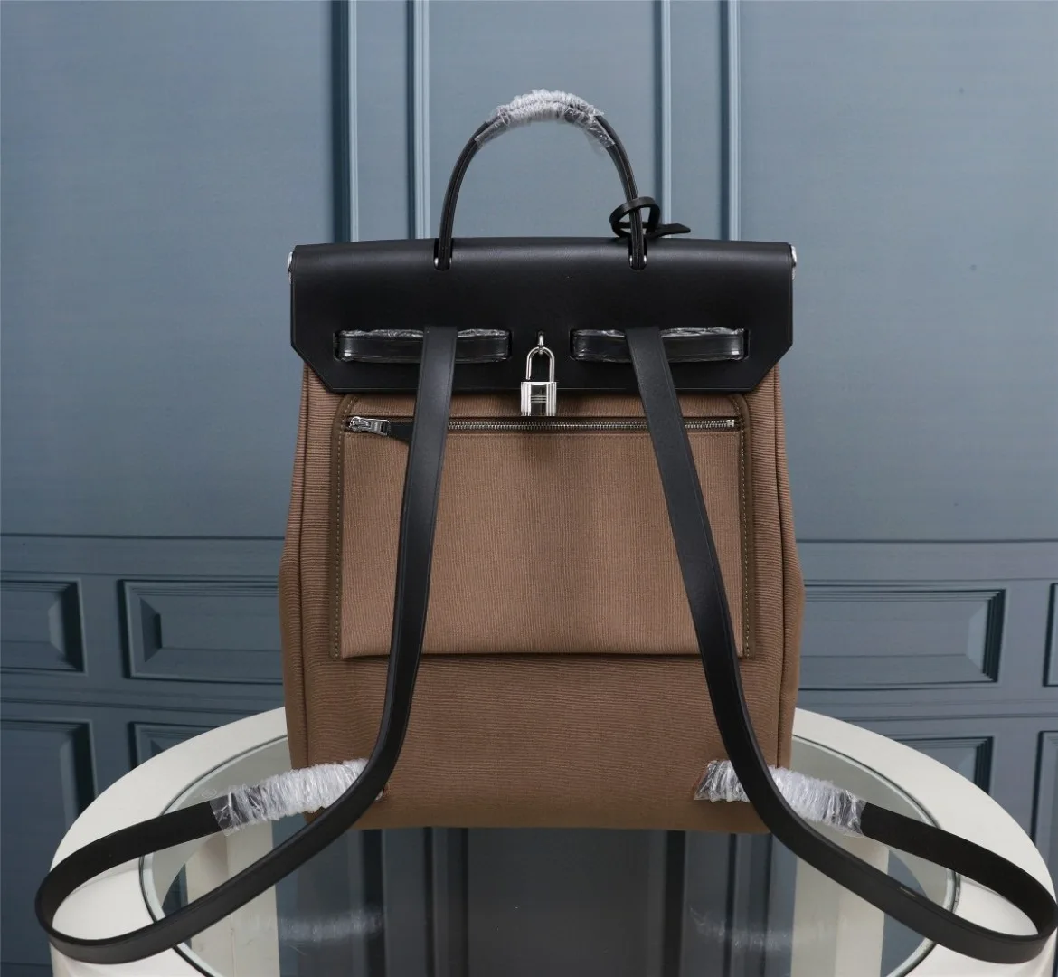 Alternative view of Hermes Buckle Lock Shape Striped Brwon, Silver Toned Hardware Bag