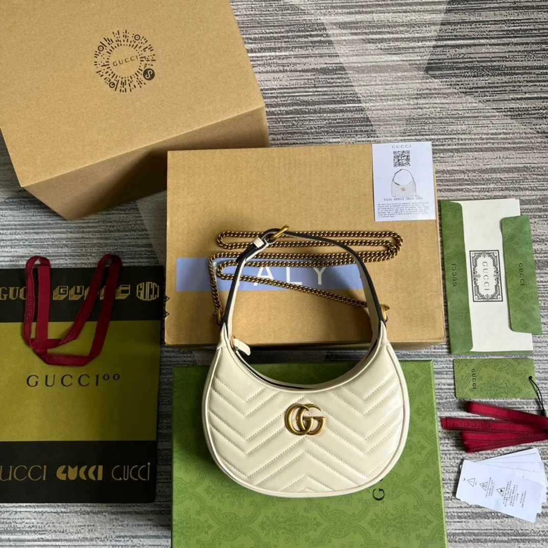 Gucci Marmont Half Moon Shaped Mini Bag / White Gold Hardware - Image 4