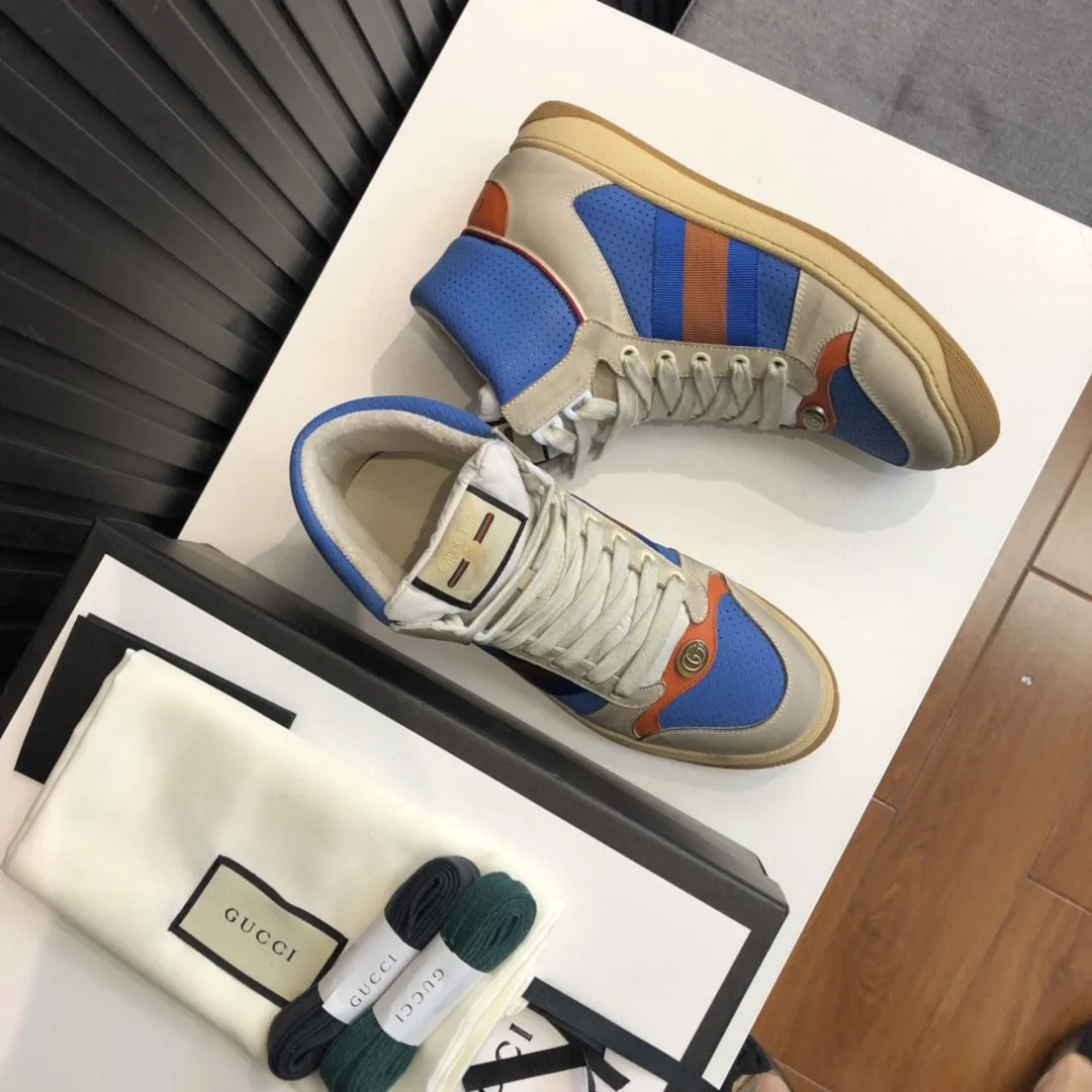 Gucci Women’s Screener Distressed High Top Beige Blue - Image 5