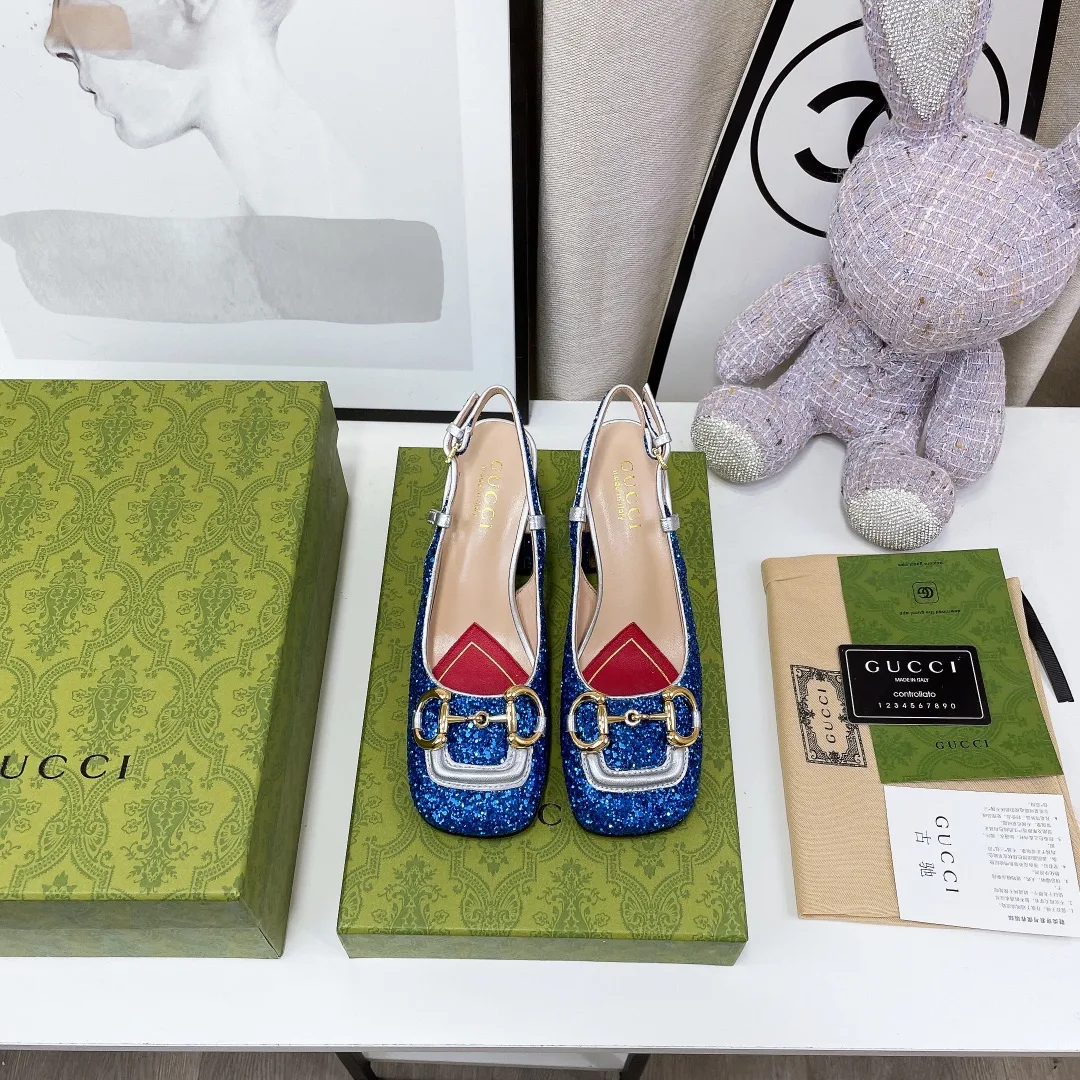 Gucci Lovelight Slingback Mid-Heel With Horsebit Blue - Image 3