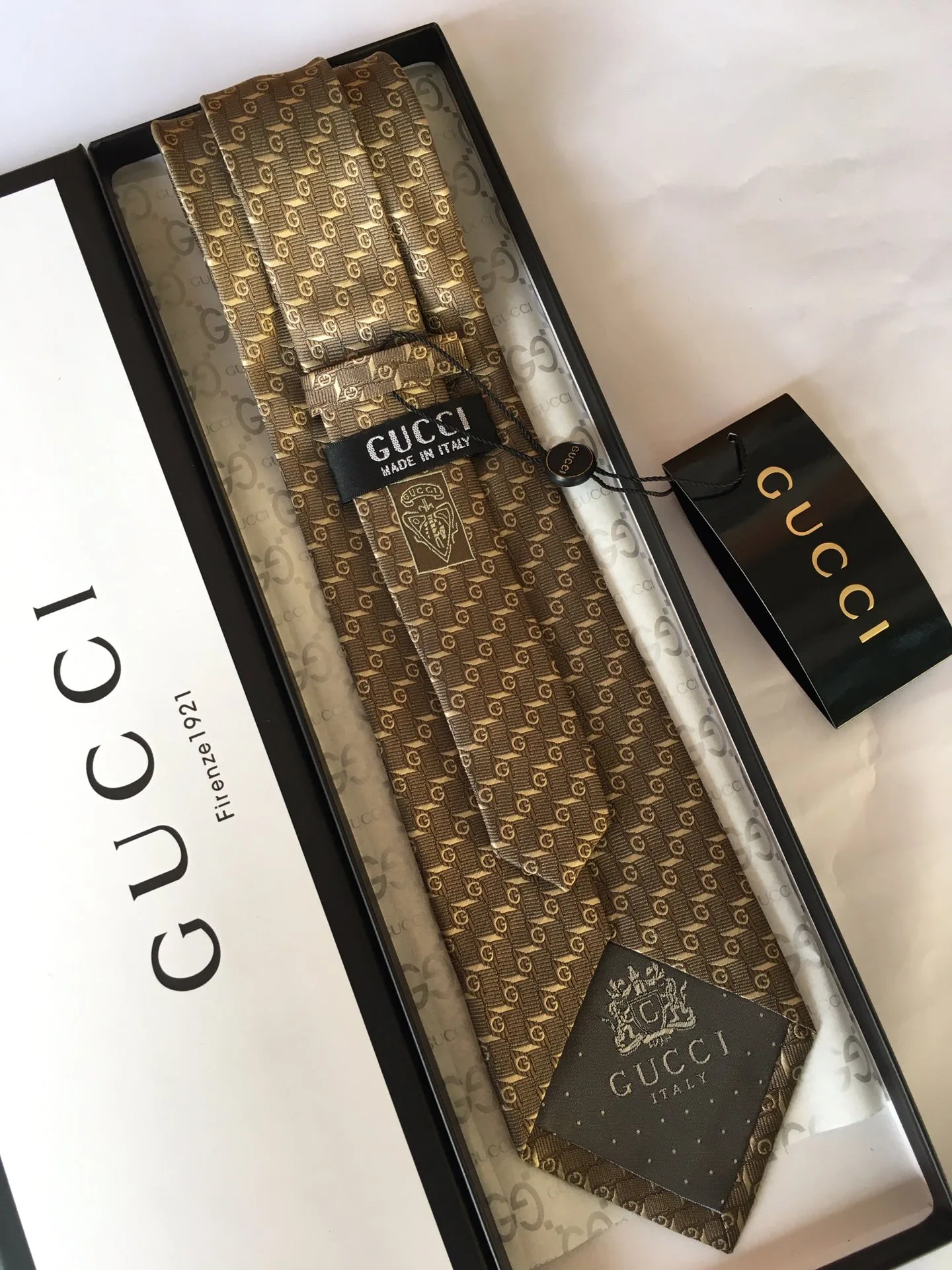 Gucci G Silk Jacquard Tie Yellow Copper GG Men - Image 4