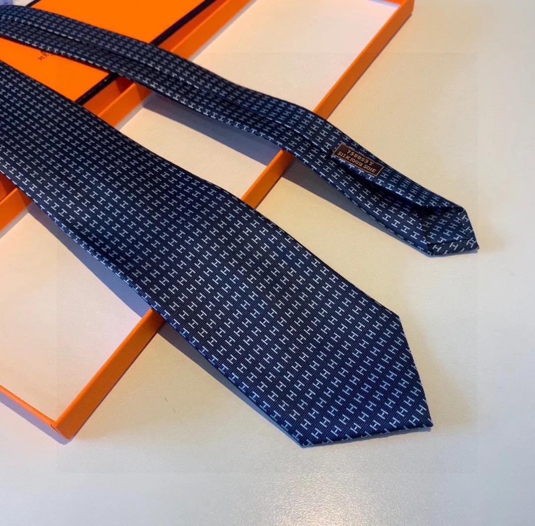 Alternative view of Hermes Faconnee H Bicolore Tie Marine/Bleu Hermes Men Tie 17